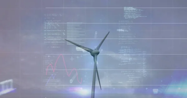 Imagen Turbina Eólica Girando Procesamiento Datos Gráfico Intercambio Valores Aumentando — Foto de Stock