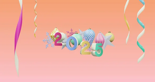 Image 2025 Number New Year Christmas Decorations Pink Background New — Stock Photo, Image