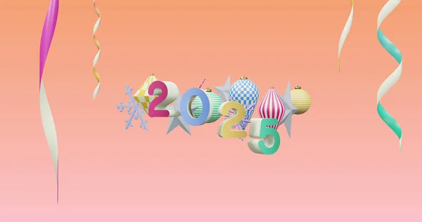 Afbeelding Van 2025 Nummer Nieuwjaar Kerst Decoraties Roze Achtergrond Nieuwjaarsavond — Stockfoto