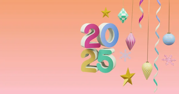 Image 2025 Number New Year Christmas Decorations Pink Background New — Stock Photo, Image