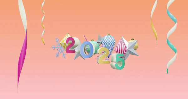 Изображение 2025 Номера Новый Год Рождественские Украшения Розовом Фоне Новый — стоковое фото