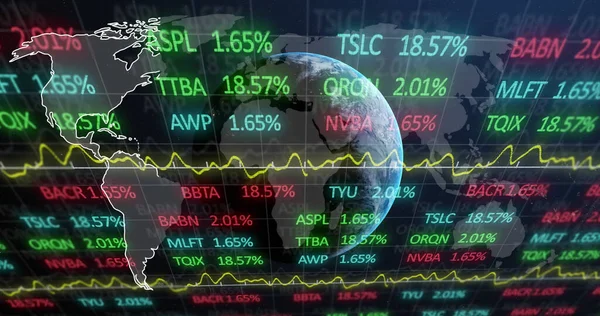 Imagem Mercado Ações Processamento Dados Com Mapa Mundo Globo Fundo — Fotografia de Stock