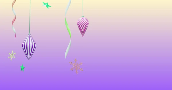 紫の背景に新年やクリスマスの装飾のイメージ 大晦日 お祝いやお祭りのコンセプトデジタル生成されたイメージ — ストック写真