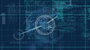 Simgeler ve veri işleme ile bağlantı ağının animasyonu. Küresel hesaplama, bağlantılar, ağlar ve veri işleme kavramı dijital olarak oluşturulmuş video.