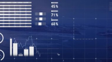 Deniz aşırı veri işleme animasyonu. küresel iş ve dijital arayüz kavramı dijital olarak oluşturulmuş video.