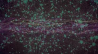 Dalgaların animasyonu ve siyah arkaplan üzerindeki bağlantı ağı. Ağ, bağlantılar, iletişim ve teknoloji konsepti dijital olarak oluşturulmuş video.