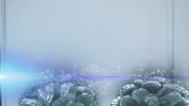 Ahşap yüzeyde çam kozalakları üzerinde hareket eden ışık animasyonu. Kış, Noel, gelenek ve kutlama konsepti dijital olarak oluşturulmuş video.