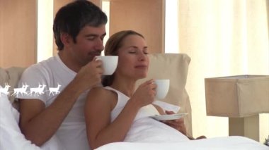 Kafkasyalı bir çiftin kahve içmesi üzerine Noel Baba 'nın kızakta ren geyiğiyle canlandırılması. Yaşam tarzı, ışık ve şablon konsepti dijital olarak oluşturulmuş video.
