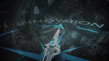 Veri işleme üzerinden metin ile pusula animasyonu. Küresel iş, finans ve veri işleme kavramı dijital olarak oluşturulmuş video.