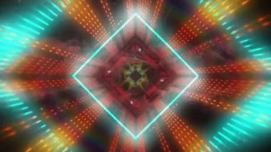 Şekiller üzerinde dijital tünel animasyonu. Küresel bilim ve dijital arayüz kavramı dijital olarak oluşturulmuş video.