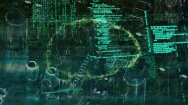 Animation of data processing over brain. Global business and digital interface concept digitally generated video.