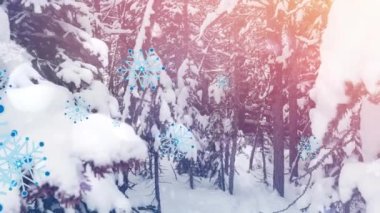 Noel 'de köknar ağaçlarının üzerine düşen kar animasyonu. Noel, gelenek ve kutlama konsepti dijital olarak oluşturuldu.