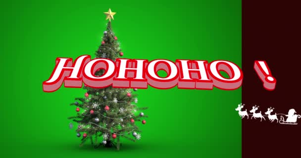 Animacja Tekstu Hohoho Nad Choinką Mikołajem Saniach Reniferach Boże Narodzenie — Wideo stockowe