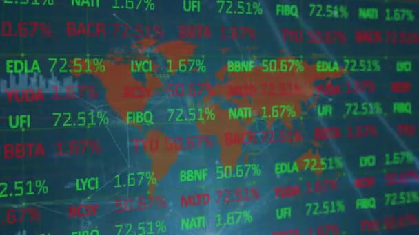 Animace Matematických Rovnic Světová Mapa Zpracování Dat Modrém Pozadí Globální — Stock video