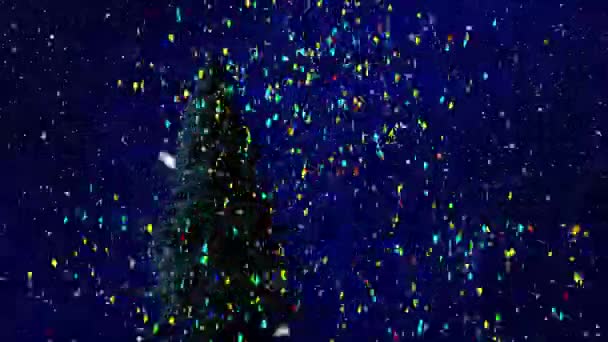 白雪飘落在灯光下的动画 圣诞庆典和庆祝活动的概念 — 图库视频影像