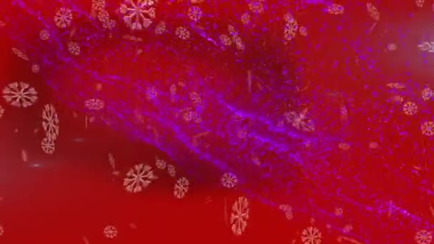 Видео Показывает Падающие Снежинки Красном Фоне Снежинки Мерцают Перемещаются Экрану — стоковое видео