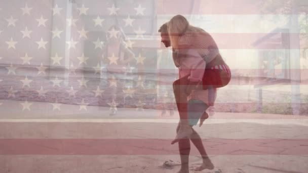 피기백을 코카서스 남자에 애니메이션 미국의 애국심 민주주의 개념은 디지털로 만들어 — 비디오