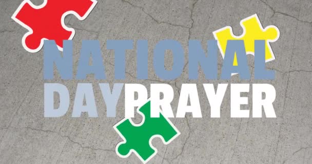 Animation National Day Prayer Text Puzzle Pieces Grey Background National — Stock Video