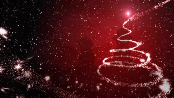 Animazione Neve Che Cade Sopra Albero Natale Sfondo Rosso Natale — Video Stock