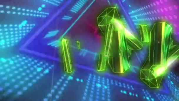 Animație Modelului Geometric Verde Care Rotește Peste Tunelul Triunghiular Strălucitor — Videoclip de stoc