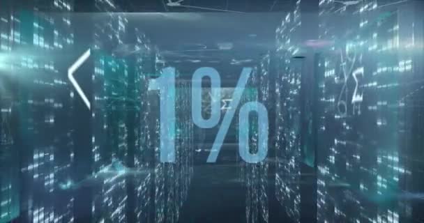 青の背景にモザイクの正方形と複数の画面上の割合を増加させるアニメーション コンピュータ インターフェースとビジネス技術の概念 — ストック動画