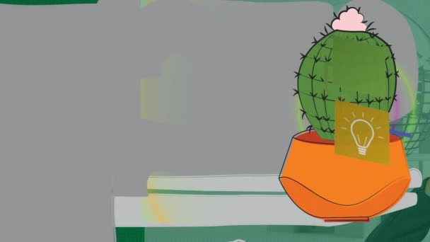 Animatie Van Media Iconen Cactus Groene Achtergrond Global Sport Computer — Stockvideo
