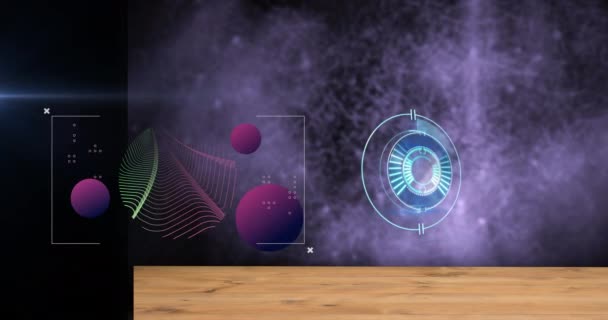 Animasi Radar Dan Pola Abstrak Dengan Bola Dalam Sudut Pandang — Stok Video