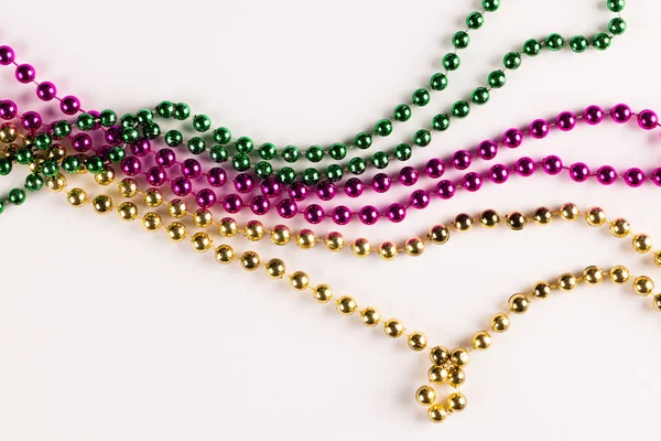 Composition Colourful Mardi Gras Beads White Background Copy Space Party — Stock Photo, Image
