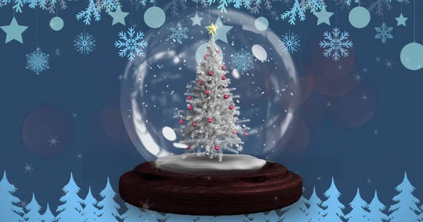 Εικόνα Χιονιού Που Πέφτει Πάνω Χιονόμπαλα Χριστουγεννιάτικο Δέντρο Χριστούγεννα Χειμώνας — Φωτογραφία Αρχείου