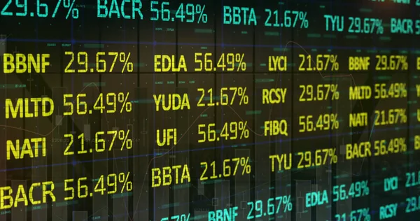 Bild Aktiemarknaden Och Finansiell Databehandling Över Svart Bakgrund Globalt Finans — Stockfoto