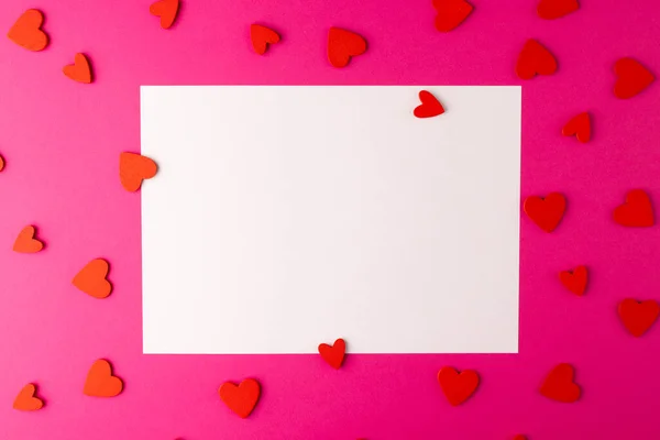 水平白色矩形复制空间 红心形状粉红色背景 情人节 浪漫和庆祝的理念 — 图库照片