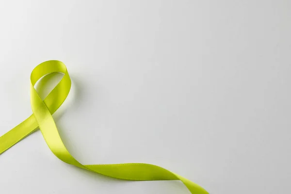 Composition of light green std health awareness ribbon, on white background with copy space. Medicine, healthcare and health awareness concept.