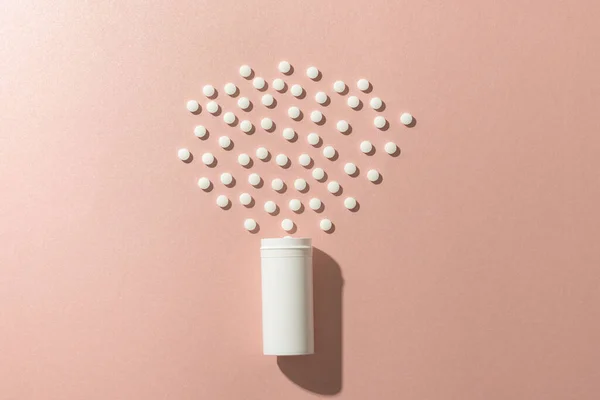 Composition White Pill Box White Pills Pink Background Copy Space — Stock Photo, Image