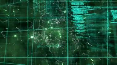 Veri işleme üzerinde hareket eden şekillerin animasyonu. Sosyal medya ve dijital arayüz konsepti dijital olarak oluşturulmuş video.