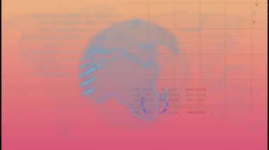 Finansal veri işleme ve dünya üzerindeki bağlantıların animasyonu. Küresel iş, finans, bilgisayar ve veri işleme kavramı dijital olarak oluşturulmuş video.