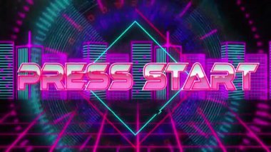 Parlak desen üzerinden başlat metninin videosu. Dijital olarak oluşturulan video oyunu, veri işleme ve hesaplama kavramı.