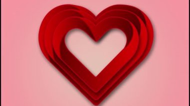 Pembe arka planda parlayan ışıkta titreşen kırmızı kalp animasyonu. Sevgililer günü, aşk, romantizm ve kutlama konsepti dijital olarak oluşturulmuş video.