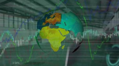 Depoda veri işleme ve küre animasyonu. Kumar, kumarhane ve dijital arayüz kavramı dijital olarak oluşturuldu.