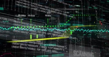 İstatistik üzerinden veri işleme animasyonu. Küresel iş, finans, bilgisayar ve veri işleme kavramı dijital olarak oluşturulmuş video.