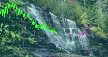 Manzara üzerinde veri işleme animasyonu. küresel iş ve dijital arayüz kavramı dijital olarak oluşturulmuş video.