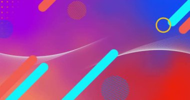 Mavi arka planda şekillerin ve ışık noktalarının canlandırılması. Sosyal medya ve dijital arayüz konsepti dijital olarak oluşturulmuş video.