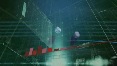 Zarlar üzerinde veri işleme animasyonu. Kumar, kumarhane ve dijital arayüz kavramı dijital olarak oluşturuldu.