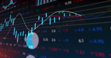 Kırmızı ışıkta veri işleme animasyonu. Küresel iş ve dijital arayüz kavramı dijital olarak oluşturulmuş video.