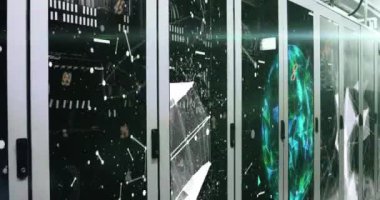 Animation of numbers and data processing over computer servers. Global computing and data processing concept digitally generated video.