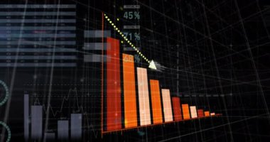 Siyah arkaplan üzerinde veri işleme animasyonu. küresel iş ve dijital arayüz kavramı dijital olarak oluşturulmuş video.