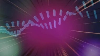 Beyaz çizgilerin üzerindeki DNA iplikçiklerinin animasyonu. Küresel iş ve dijital arayüz kavramı dijital olarak oluşturulmuş video.