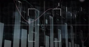 Veri işleme ve istatistiklerin animasyonu. Küresel iş, finans, bilgisayar ve veri işleme kavramı dijital olarak oluşturulmuş video.