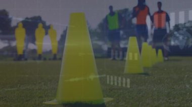 Basketbolcular üzerinden finansal veri işleme animasyonu. Spor ve rekabet konsepti dijital olarak oluşturulmuş video.