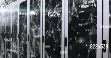 Animation of numbers and data processing over computer servers. Global computing and data processing concept digitally generated video.