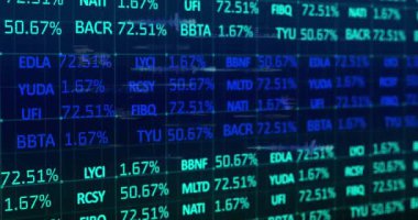 Mavi arkaplanda veri işleme animasyonu. küresel iş ve dijital arayüz kavramı dijital olarak oluşturulmuş video.